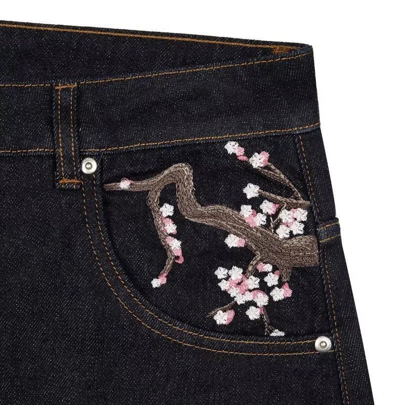 Design Floral Embroidery Wide Leg Jeans Black — product photo 3