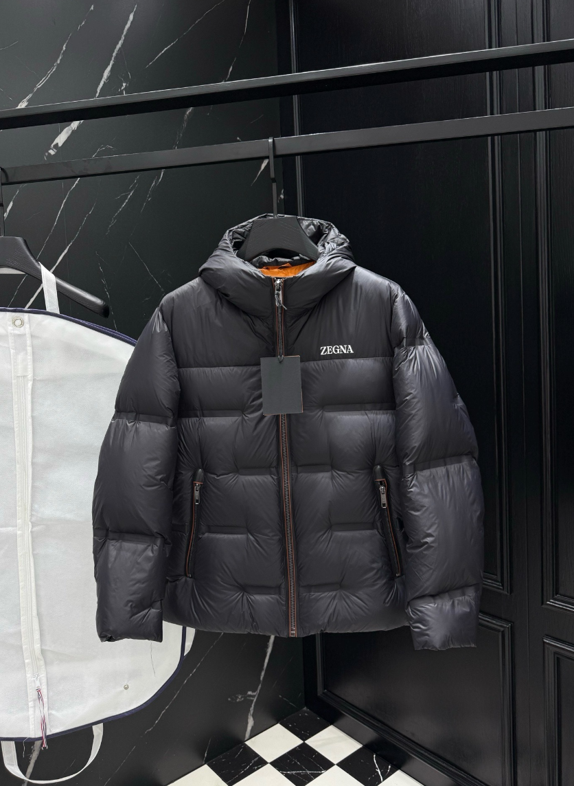Zegna Puffer Jacket Hooded Down Jacket Black