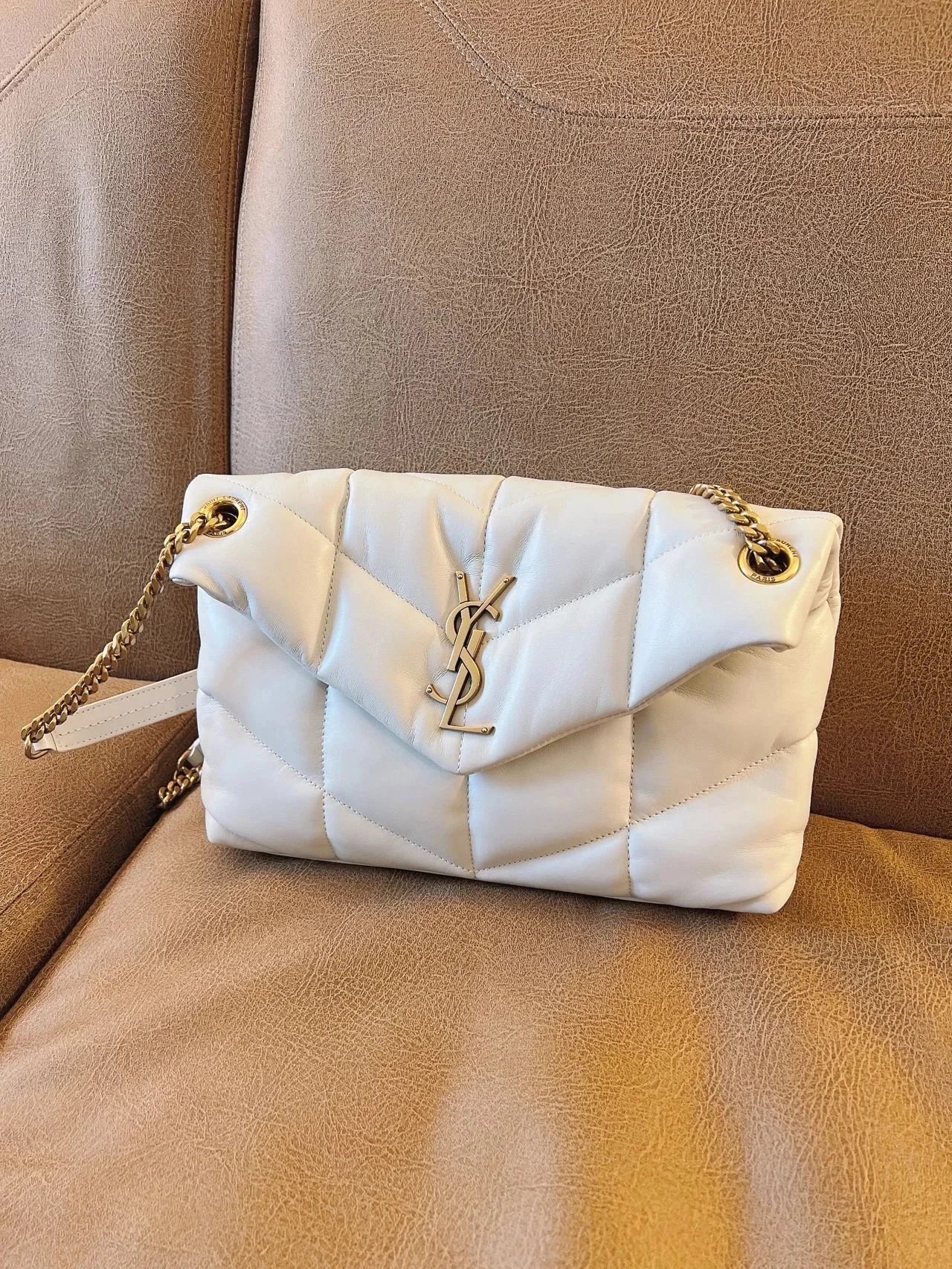 Yves Saint Laurent YSL Loulou Puffer Quilted Leather Shoulder Bag White — product photo 2