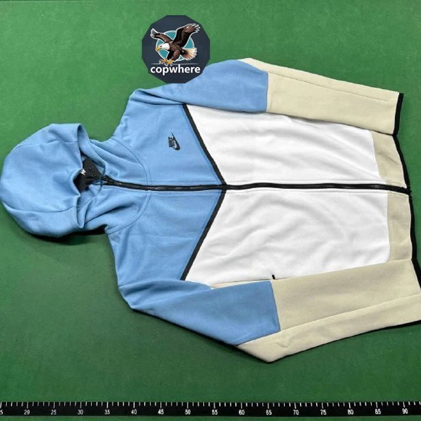 Nike Tech Fleece colorblock zip-up hoodie light blue white and beige