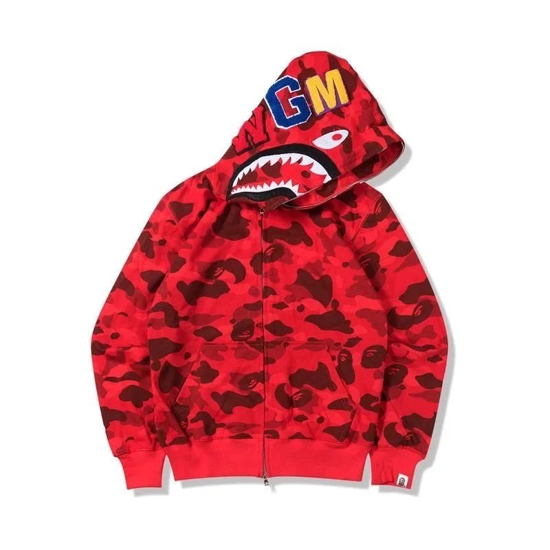 A Bathing Ape BAPE Shark Full Zip Hoodie Camo Streetwear Sweatshirt Multicolor — product photo 3