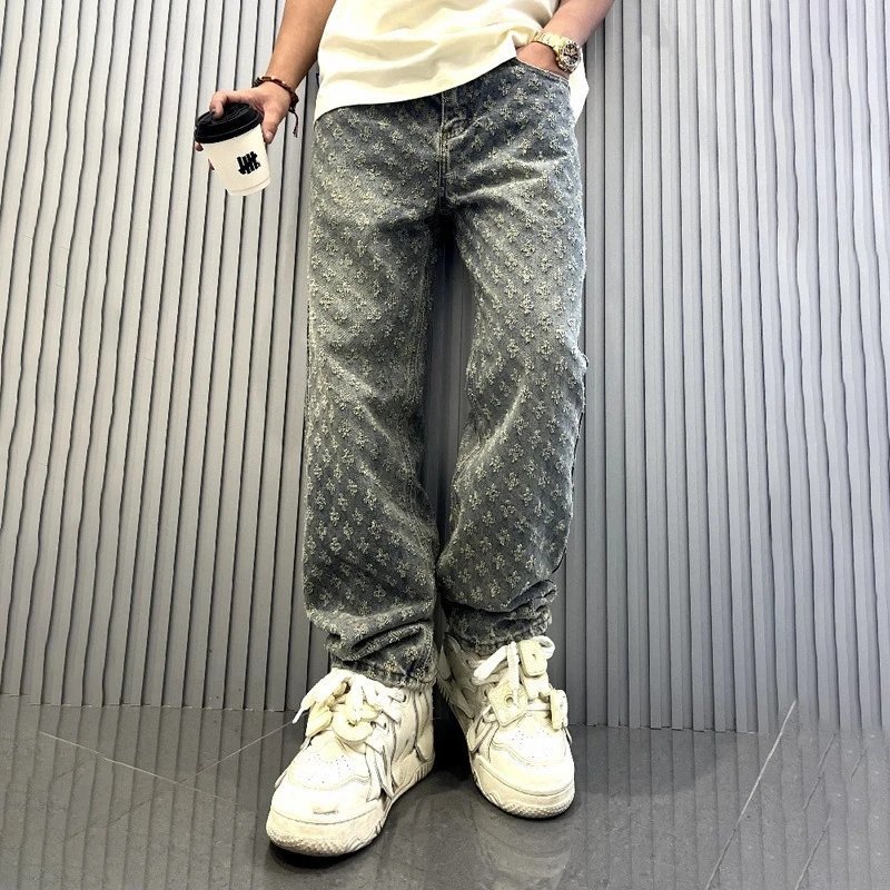 Design Distressed Denim Jeans Vintage Wide Leg Pants Blue