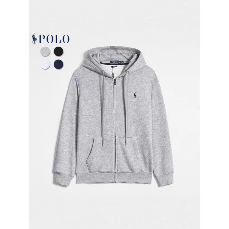 Ralph Lauren Polo Zip-Up Hoodie Classic Casual Sweatshirt Gray