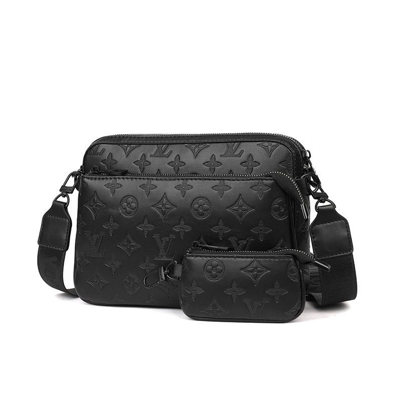 Louis Vuitton LV Trio Messenger Embossed Leather Crossbody Bag Black