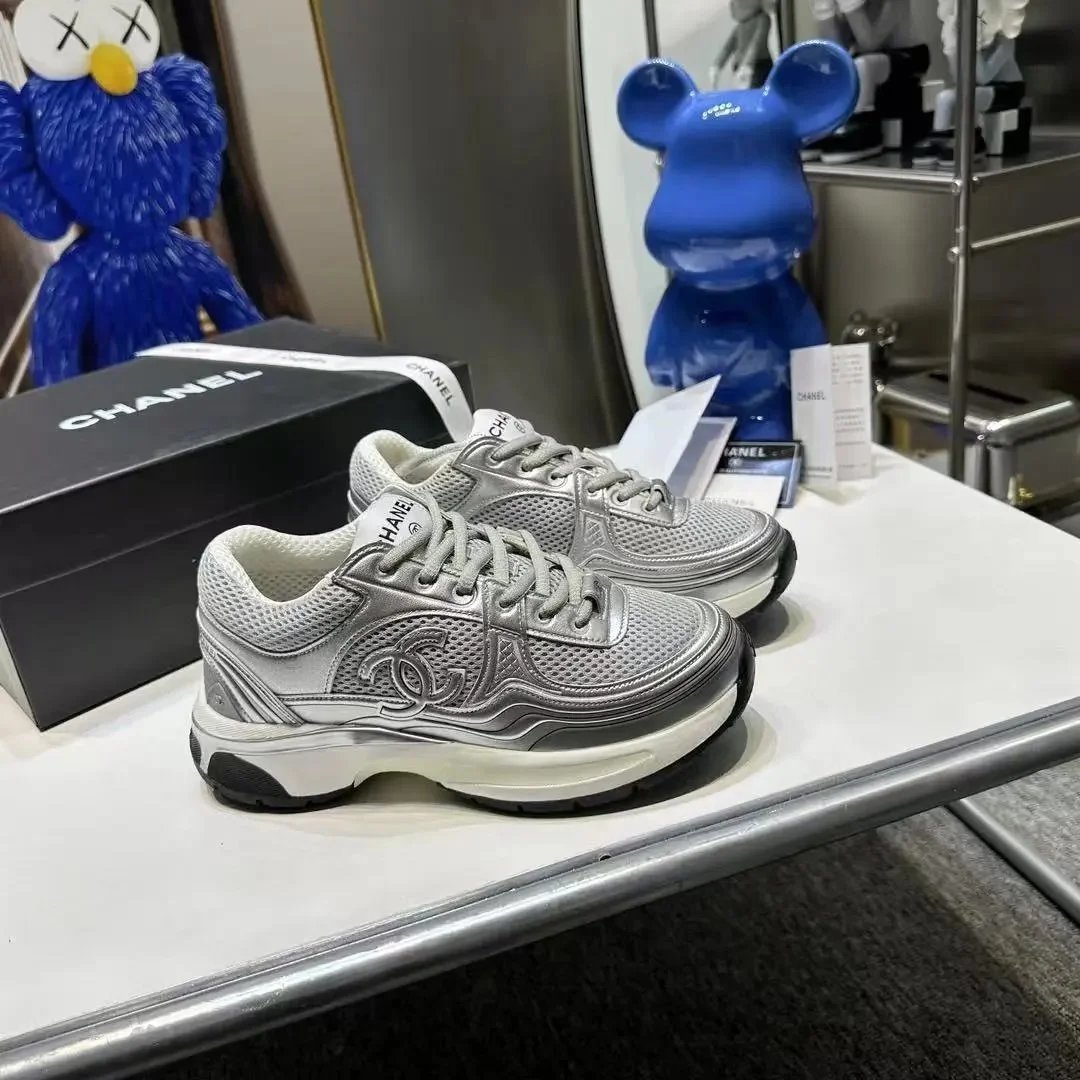 Chanel Runner Sneakers Chunky Mesh Trainers Silver