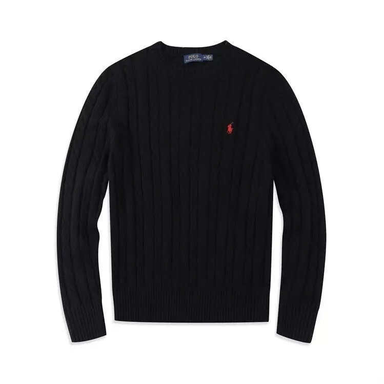 Ralph Lauren Cable-Knit Cotton Sweater Classic Crewneck Black